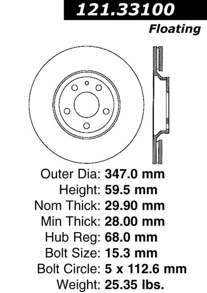 Centric Parts Disc Brake Rotor Standard with Non-Directional Finishes for 2005-2011 Audi A6 Quattro 121.33100