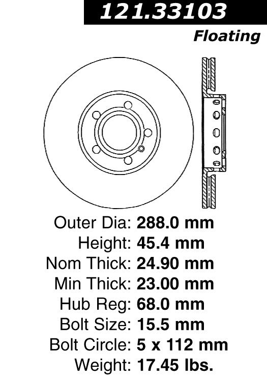 Centric Parts Disc Brake Rotor with Non-Directional Finishes for 121.33103
