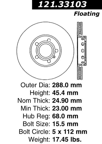 Centric Parts Disc Brake Rotor with Non-Directional Finishes for 121.33103