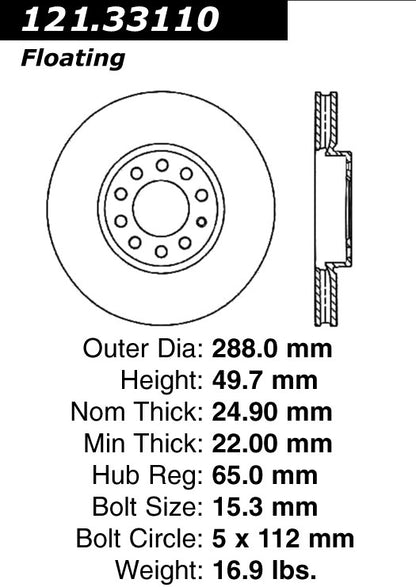 Centric Parts Disc Brake Rotor with Non-Directional Finishes 121.33110