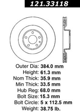 Centric Parts Disc Brake Rotor with Non-Directional Finishes for 121.33118