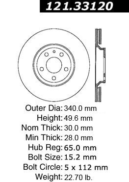 Centric Parts Disc Brake Rotor with Non-Directional Finishes for 121.33120