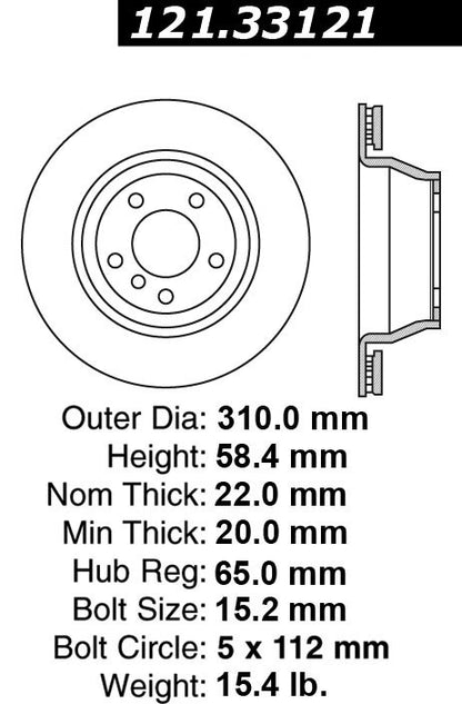Centric Parts Disc Brake Rotor Standard with Non-Directional Finishes for 2010-2014 Audi TT 2009-2008 TT Quattro 121.33121