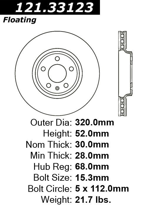 Centric Parts Disc Brake Rotor C-Tek Standard with Non-Directional Finishes for 2009-2012 Audi A4 A5 Q5 121.33123