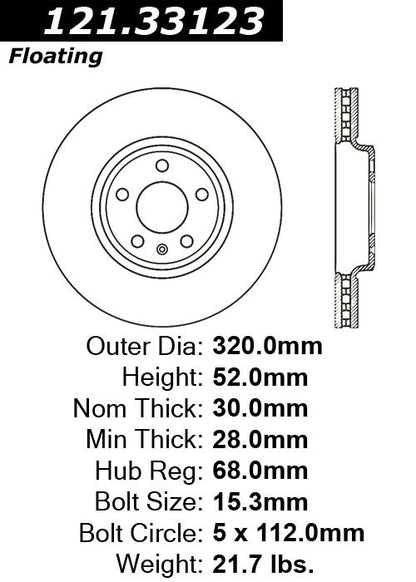Centric Parts Disc Brake Rotor C-Tek Standard with Non-Directional Finishes for 2009-2012 Audi A4 A5 Q5 121.33123