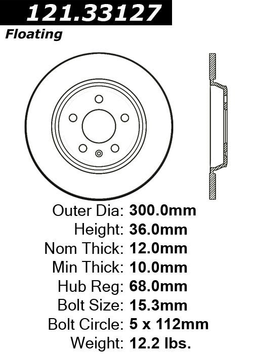 Centric Parts Disc Brake Rotor with Non-Directional Finishes for 121.33127