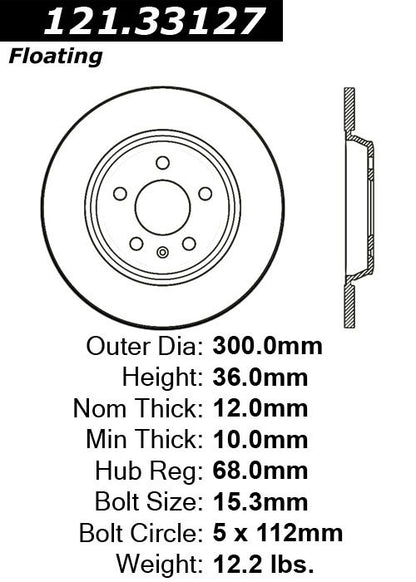 Centric Parts Disc Brake Rotor with Non-Directional Finishes for 121.33127