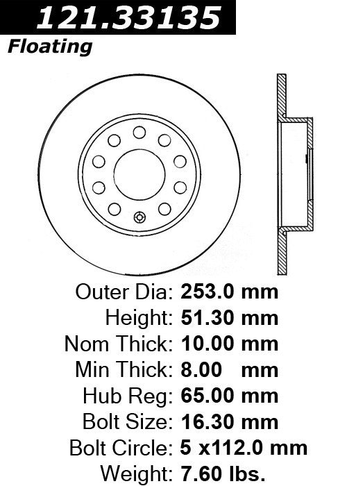 Centric Parts Disc Brake Rotor with Non-Directional Finishes 121.33135