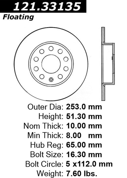 Centric Parts Disc Brake Rotor with Non-Directional Finishes 121.33135