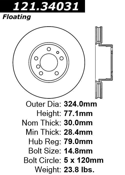 Centric Parts Disc Brake Rotor Standard with Non-Directional Finishes for 1992-2001 BMW 540i 740i 850i 850Ci 740iL 740i 2000-1997 121.34031