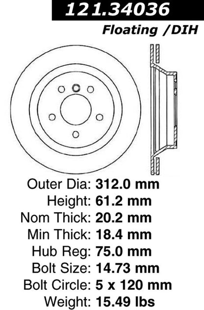 Centric Parts Disc Brake Rotor with Non-Directional Finishes for 121.34036