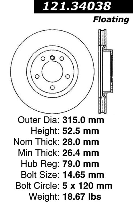 Centric Parts Disc Brake Rotor Standard with Non-Directional Finishes for 1994-1999 BMW M3 and 1998-2002 BMW Z3 121.34038