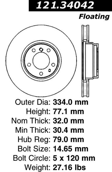 Centric Parts Disc Brake Rotor with Non-Directional Finishes for 121.34042