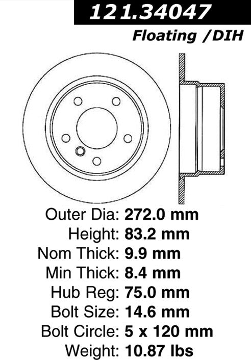 Centric Parts Disc Brake Rotor Standard with Non-Directional Finishes for 1996-2002 BMW Z3 121.34047