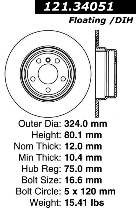 Centric Parts Disc Brake Rotor with Non-Directional Finishes for 121.34051