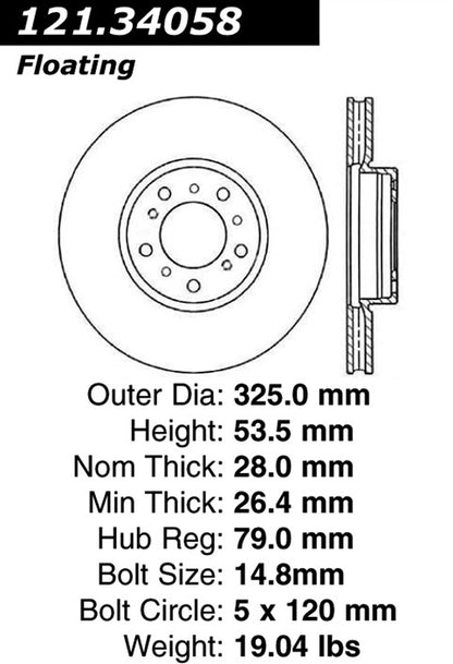 Centric Parts Disc Brake Rotor C-Tek Standard with Non-Directional Finishes for 2001-2006 BMW M3 121.34058