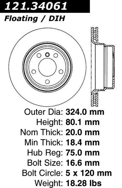 Centric Parts Disc Brake Rotor Standard with Non-Directional Finishes for 2002-2006 BMW X5 121.34061