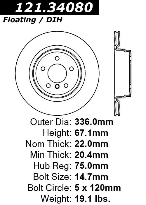 Centric Parts Disc Brake Rotor Standard C-Tek Non-Directional Finishes for BMW 330i/330xi 2006, 335d 2009-2011, 335i 2007-2013, X1 2010-2015