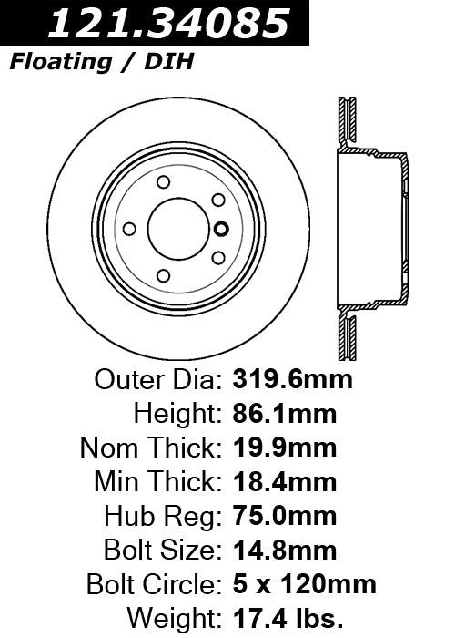 Centric Parts Disc Brake Rotor C-Tek Standard with Non-Directional Finishes for 2006-2010 BMW 5 Series 121.34085