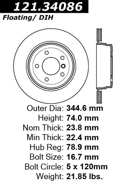 Centric Parts Disc Brake Rotor Standard with C‑Tek for 2006-2008 BMW 750i 750Li 760i 760Li 121.34086
