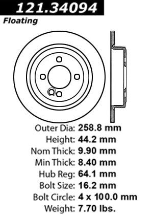 Centric Parts Disc Brake Rotor Standard C-Tek for 2007-2015 Mini Cooper 121.34094