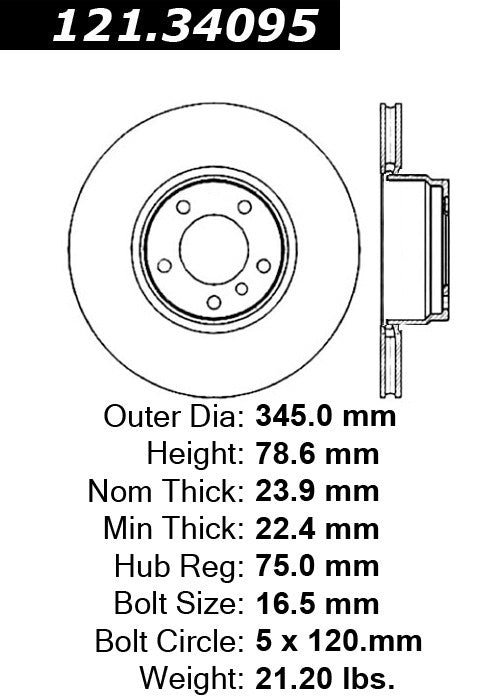 Centric Parts Disc Brake Rotor Standard with Non-Directional Finishes for 2007-2018 BMW X5, 2008-2019 BMW X6 121.34095