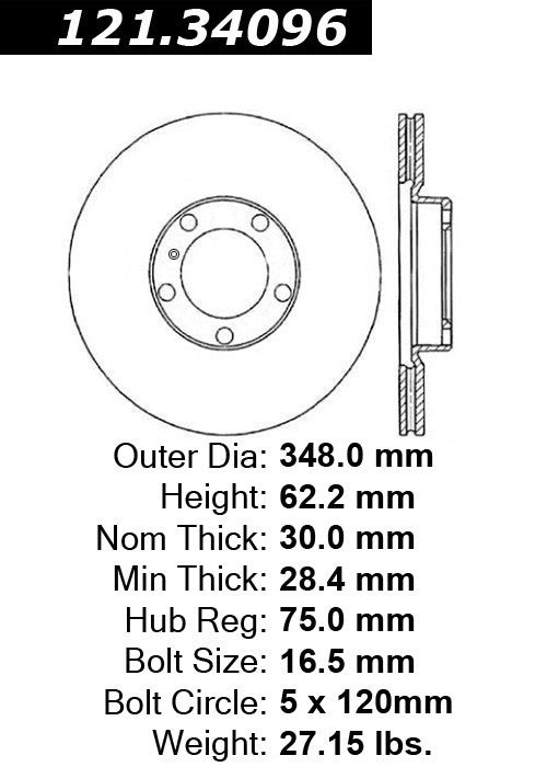 Centric Parts Disc Brake Rotor Standard with Non-Directional Finishes for 2007-2013 BMW X5, 2010-2018 BMW X6 121.34096