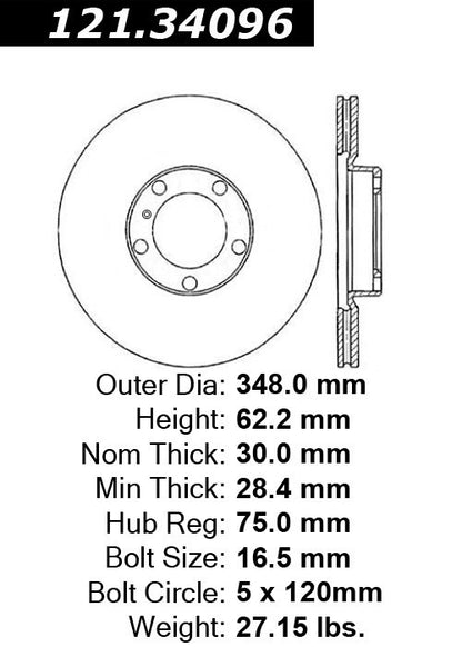 Centric Parts Disc Brake Rotor Standard with Non-Directional Finishes for 2007-2013 BMW X5, 2010-2018 BMW X6 121.34096