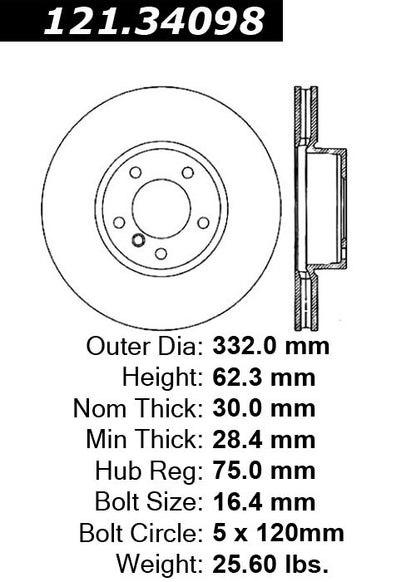 Centric Parts Disc Brake Rotor Standard with Non-Directional Finishes for 2007-2018 BMW X5, 2011-2019 BMW X6 121.34098