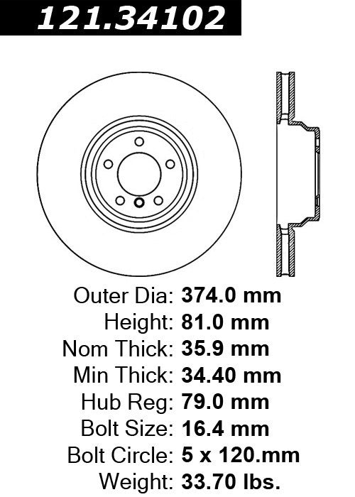 Centric Parts Disc Brake Rotor Standard with Non-Directional Finishes for 2007-2008 BMW Alpina B7 121.34102