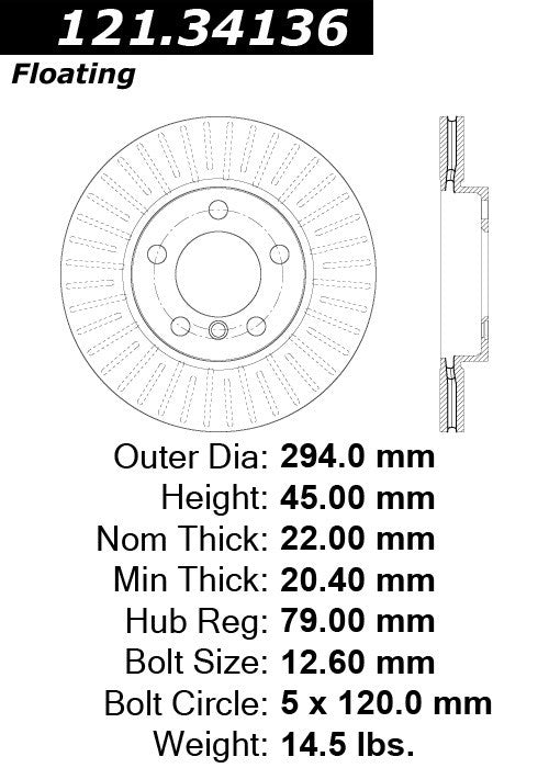 Centric Parts Disc Brake Rotor Standard with C‑Tek for 2011-2016 Mini Cooper Countryman 121.34136
