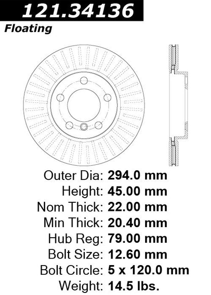 Centric Parts Disc Brake Rotor Standard with C‑Tek for 2011-2016 Mini Cooper Countryman 121.34136