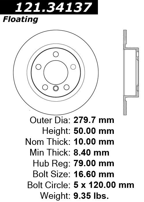 Centric Parts Disc Brake Rotor Standard with Non-Directional Finishes for 2011-2016 Mini Cooper Countryman 2013-2016 Cooper Paceman 121.34137