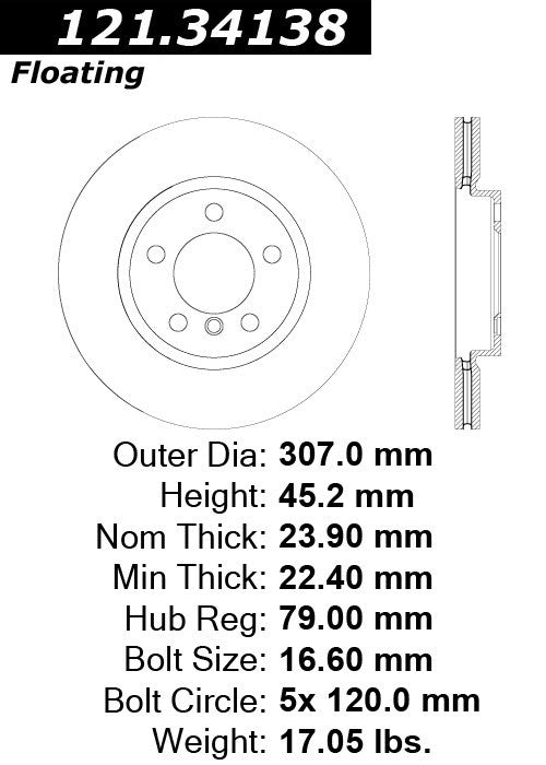 Centric Parts Disc Brake Rotor Standard with C‑Tek for 2011-2016 Mini Cooper Countryman 121.34138