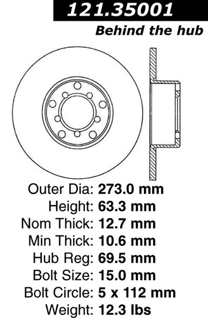 Centric Parts Disc Brake Rotor C‑Tek Standard Non‑Directional Finishes for Mercedes‑Benz 1967-1973 121.35001