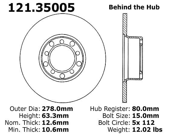 Centric Parts Disc Brake Rotor C-Tek Standard with Non-Directional Finishes for 1973-1989 Mercedes-Benz 230/240D/280 Series 121.35005
