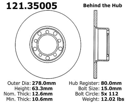 Centric Parts Disc Brake Rotor C-Tek Standard with Non-Directional Finishes for 1973-1989 Mercedes-Benz 230/240D/280 Series 121.35005