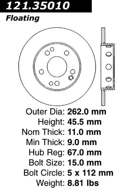Centric Parts Disc Brake Rotor Standard with Non-Directional Finishes for 1984-1989 Mercedes-Benz 190D/190E 121.35010