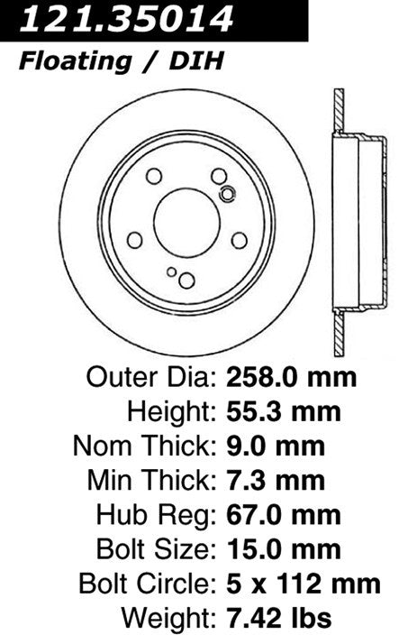 Centric Parts Disc Brake Rotor Standard C‑Tek for 1984-1995 Mercedes-Benz 190D 190E 260E 300CE 300D 300E E300 121.35014