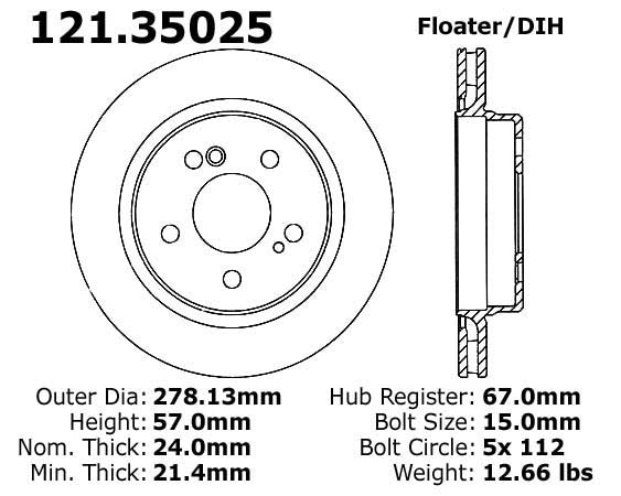 Centric Parts Disc Brake Rotor Standard with Non-Directional Finishes for 1992-1994 Mercedes-Benz 500E E500 121.35025