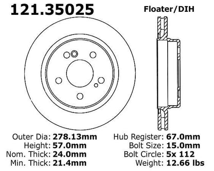 Centric Parts Disc Brake Rotor Standard with Non-Directional Finishes for 1992-1994 Mercedes-Benz 500E E500 121.35025