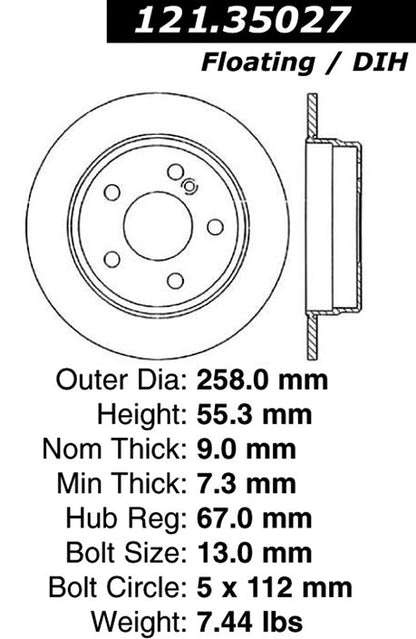 Centric Parts Disc Brake Rotor C-Tek Standard with Non-Directional Finishes for 1994-1998 Mercedes-Benz C220 C230 C280 121.35027