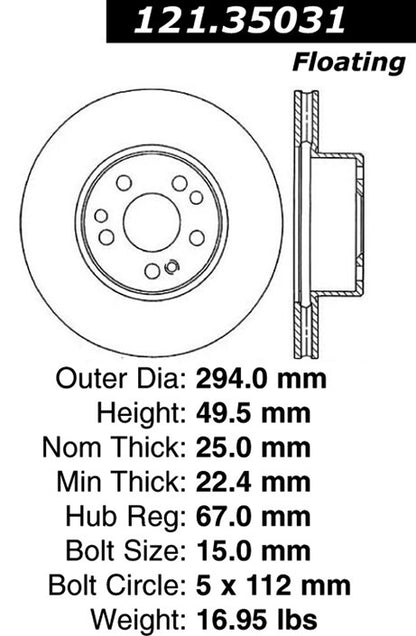 Centric Parts Disc Brake Rotor Standard with Non-Directional Finishes for 1990-1995 Mercedes-Benz 300CE 300E 300TE 400E E320 E420 121.35031