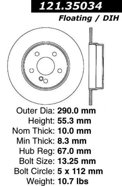 Centric Parts Disc Brake Rotor with Non-Directional Finishes 121.35034