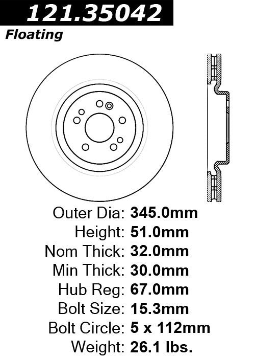 Centric Parts Disc Brake Rotor C-Tek Standard with Non-Directional Finishes for 2000-2005 Mercedes-Benz ML55 AMG ML430 ML500 121.35042