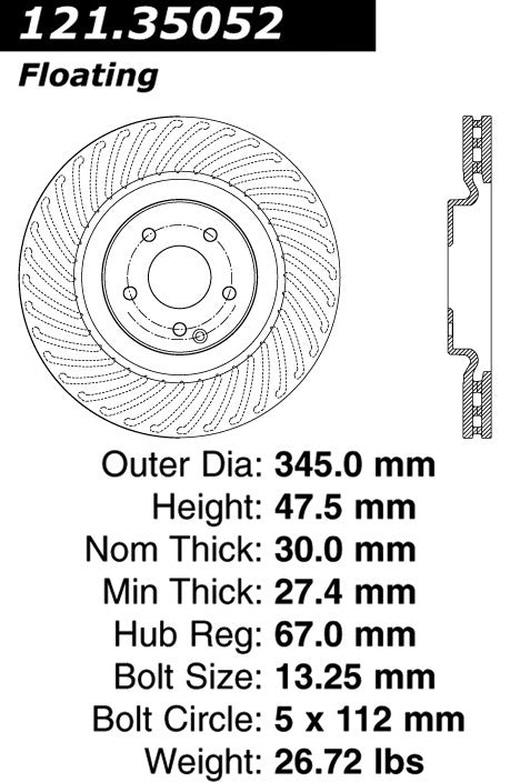 Centric Parts Disc Brake Rotor C-Tek Standard with Non-Directional Finishes for 2003-2006 Mercedes-Benz CLK500, 2007-2009 CLK550, 2005-2011 SLK55 AMG 121.35052
