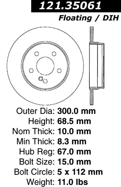 Centric Parts Disc Brake Rotor C-Tek Standard Non-Directional Finishes for 2016-2003 Mercedes-Benz E Series 121.35061