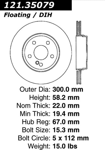Centric Parts Disc Brake Rotor Standard with Non-Directional Finishes for 2013-2012 Mercedes-Benz S350 2004-2003 SL500 121.35079