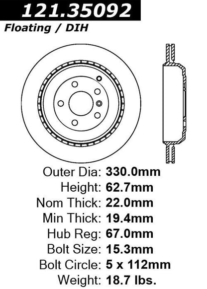Centric Parts Disc Brake Rotor with Non-Directional Finishes 121.35092
