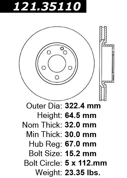 Centric Parts Disc Brake Rotor C-Tek Standard Non-Directional Finishes for 2008-2019 Mercedes-Benz C280 C300 C350 E250 E350 E400 SLC300 SLK300 121.35110